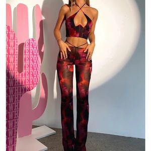 White Fox Boutique, USA - Rhythm Of The Night Pants Pink Flame Print